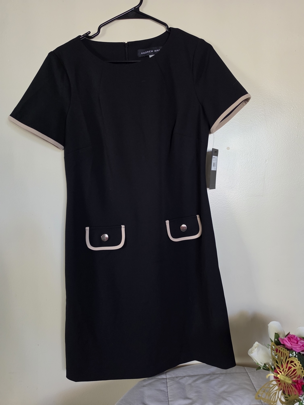 Andrew Marc Black Midi Dress Size 8 - Picture 3 of 8